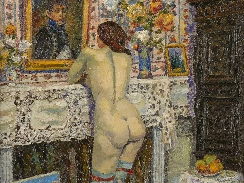 1862-Eugène Delestre - Minette ha decorato il ritratto di suo nonno con dei fiori.